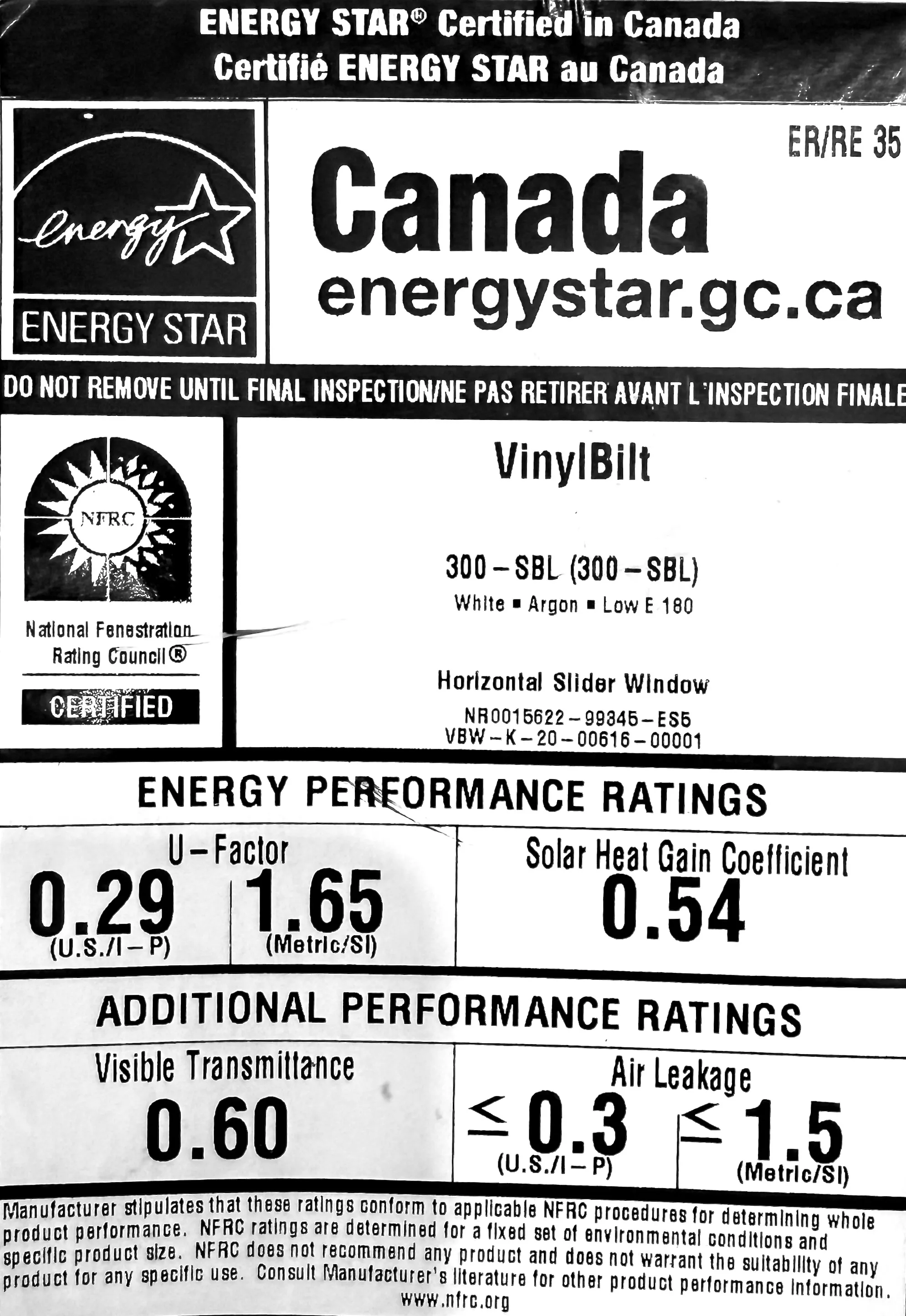 VinylBilt Energy Star Sticker